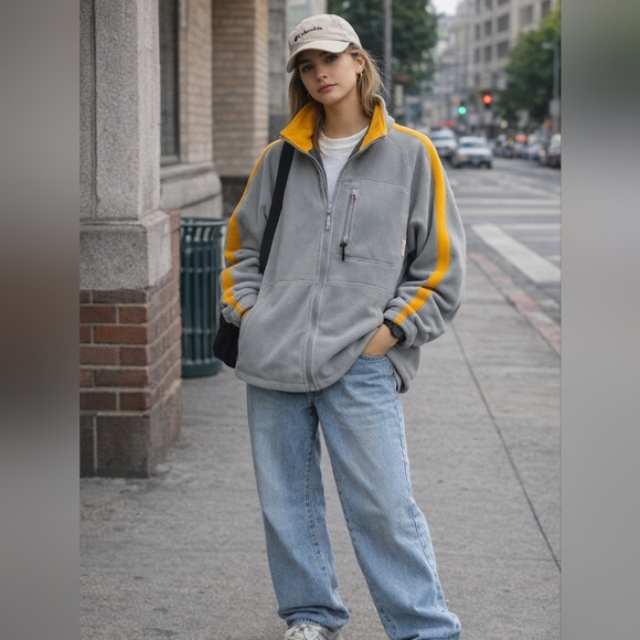 Columbia Other - Columbia Fleece Layer Zip Up Jacket Orange Grey Skater Dadcore Normcore 90s XL